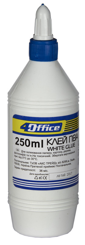 Клей ПВА 4OFFICE (4-419) 250мл, кришка-дозатор